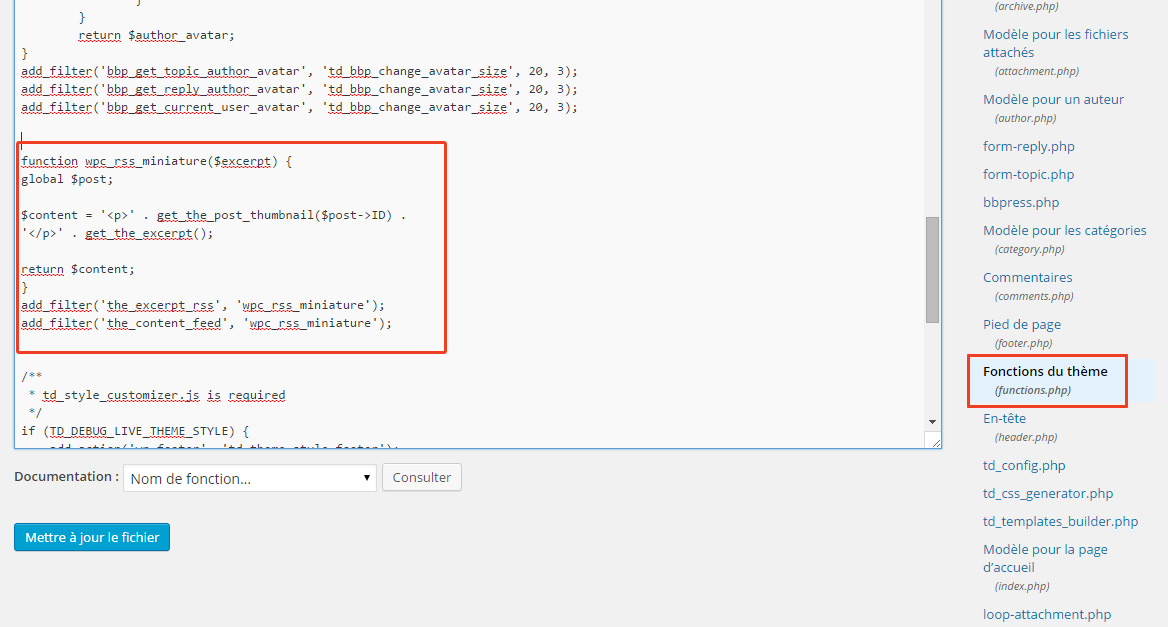 ajout code php functions wordpress